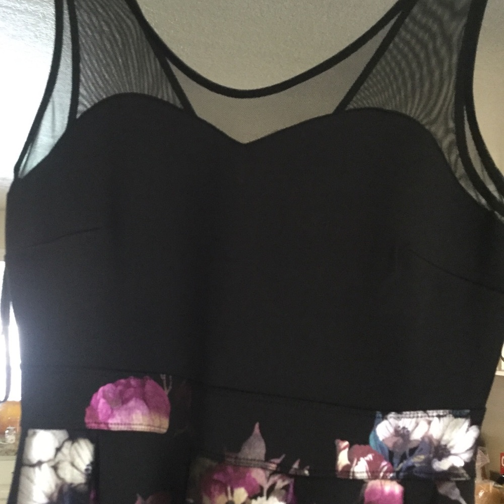 Black and Multicolor Floral Print Dress